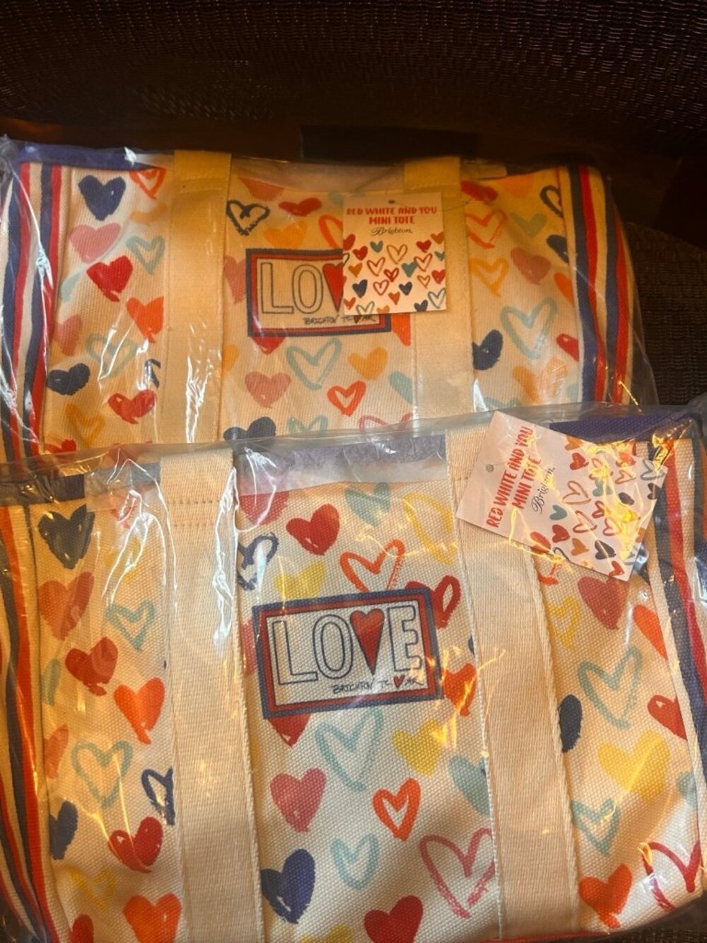 Lot of 2    Brighton Red White And You MINI Canvas Heart Tote with strap NWT NIP
